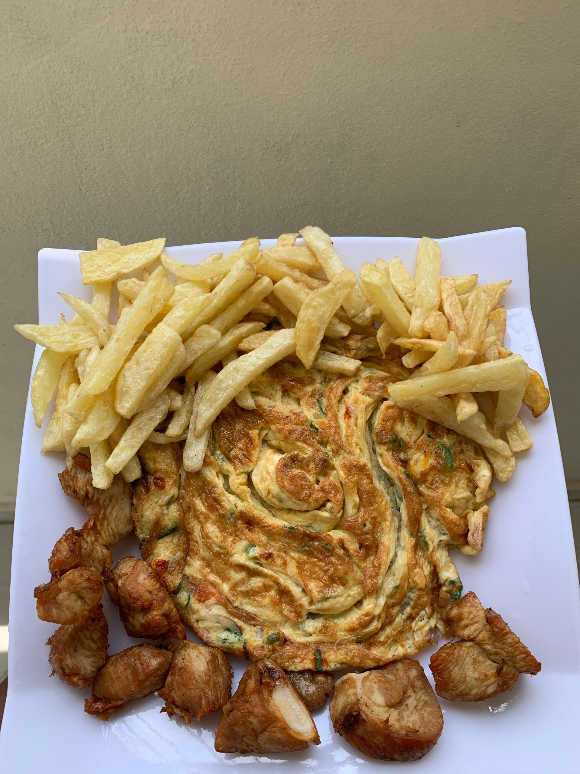 Fries,Chicken, Eggs